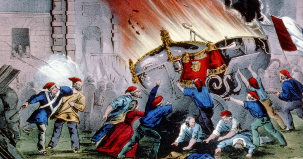 The French revolution: burning the royal carriages at the Chateau d'Eu