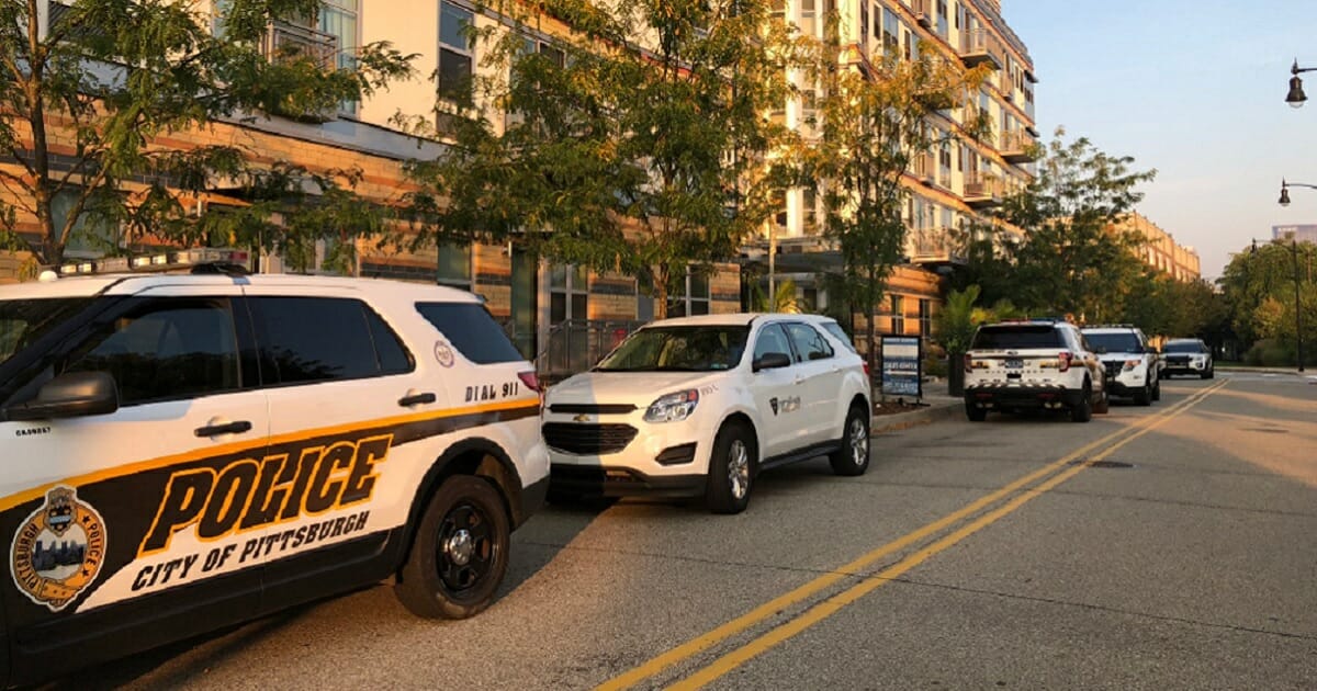 PIttbusrgh emergency vehicles line the street oustide apartments where the victims of a mysterious "medical situation" were found early Sunday morning.