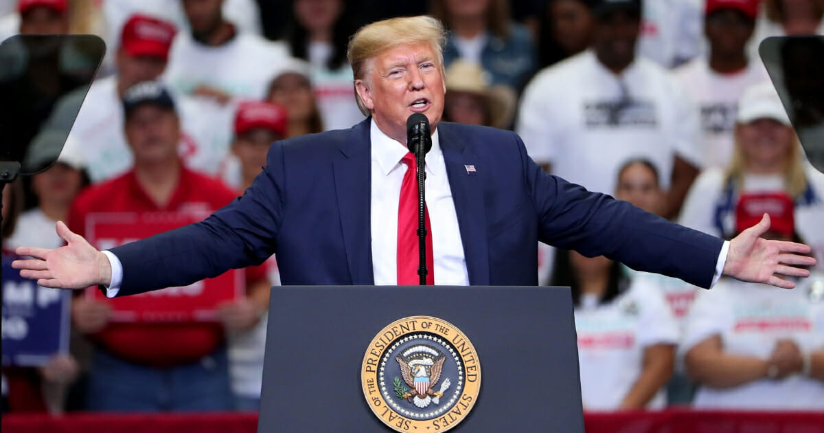 President Donald Trump speaks during a "Keep America Great" Campaign Rally at American Airlines Center on Oct. 17, 2019, in Dallas, Texas.