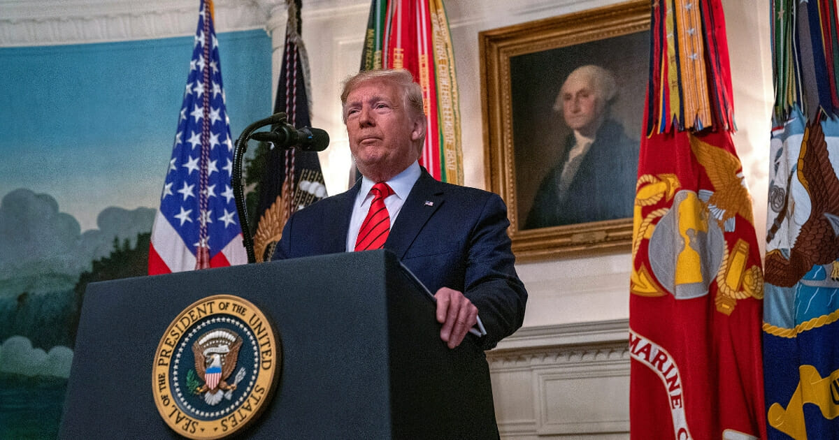 President Donald Trump makes a statement in the Diplomatic Reception Room of the White House on Oct. 27, 2019, in Washington, D.C.