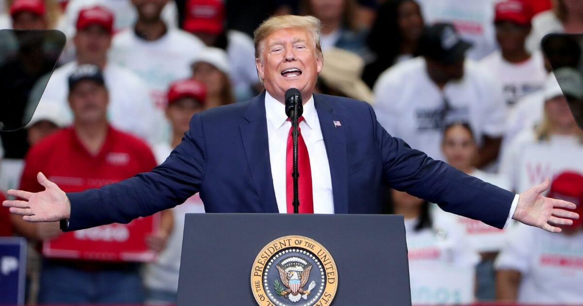 U.S. President Donald Trump speaks during a "Keep America Great" Campaign Rally at American Airlines Center on Oct. 17, 2019, in Dallas, Texas.