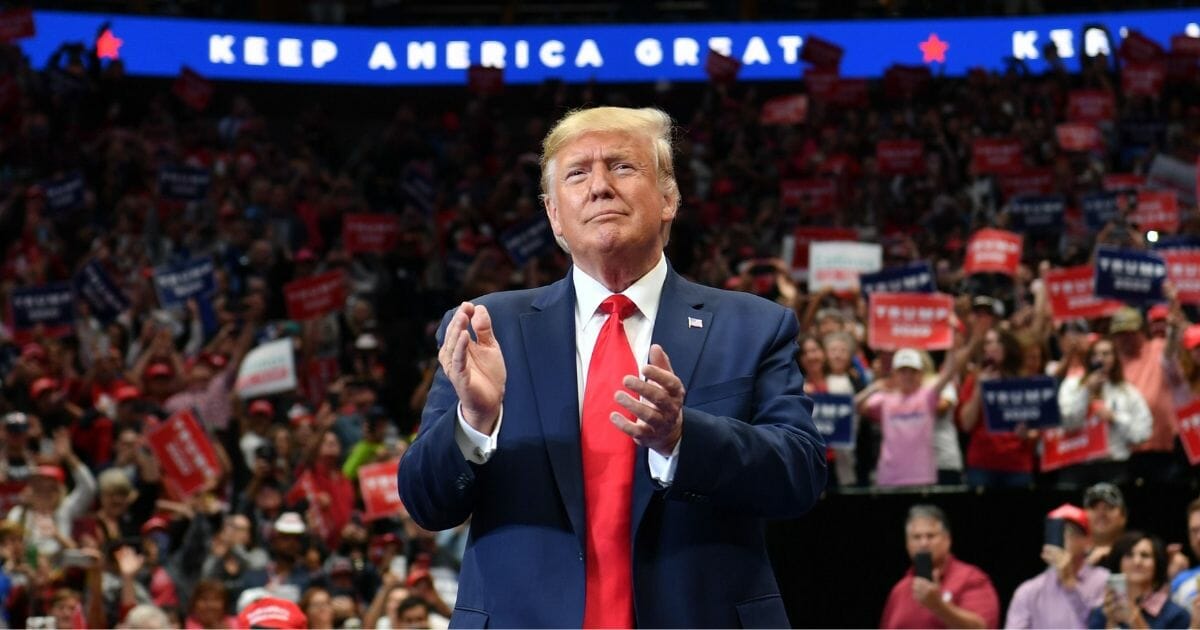 President Donald Trump arrives for a "Keep America Great" rally at the American Airlines Center in Dallas, Texas on Oct, 17, 2019.