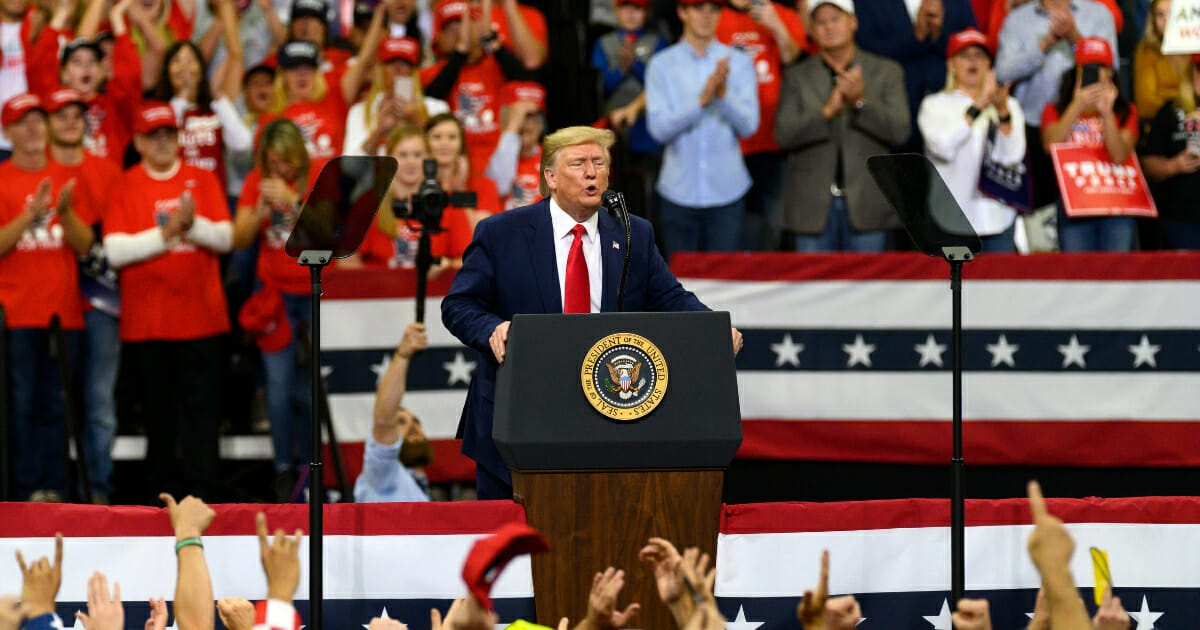 President Donald Trump speaks during a campaign rally at the Target Center in Minneapolis.