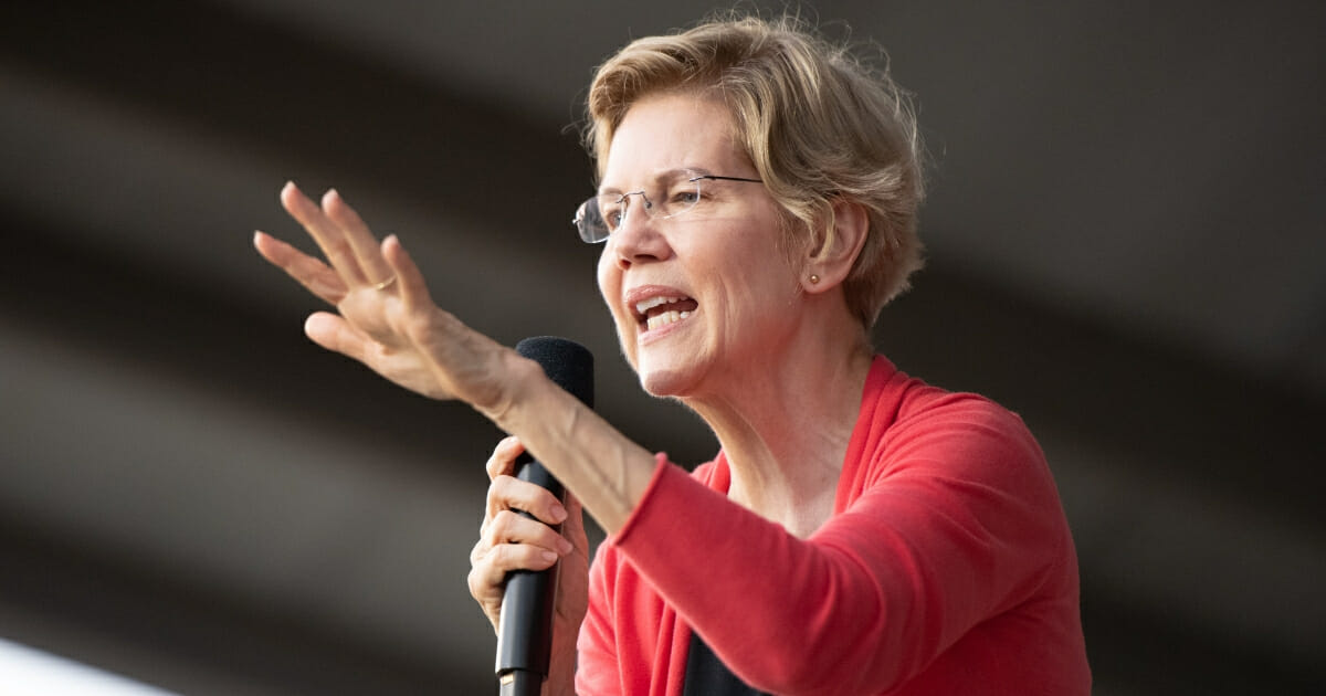 Democratic presidential candidate Sen. Elizabeth Warren (D-Massachusetts) addresses a crowd outside of the Francis Marion Performing Arts Center on Oct. 26, 2019, in Florence, South Carolina.