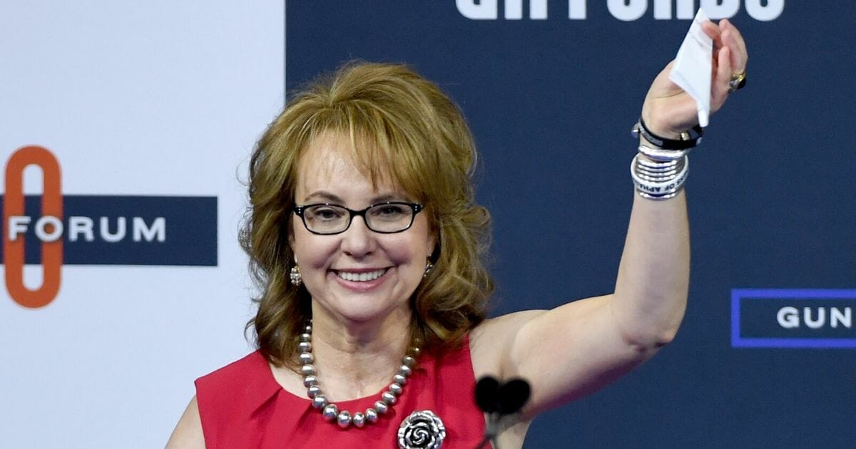 Former U.S. Rep. Gabrielle Giffords waves as she arrives at the 2020 Gun Safety Forum hosted by gun control activist groups Giffords and March for Our Lives at Enclave on Oct. 2, 2019, in Las Vegas, Nevada.