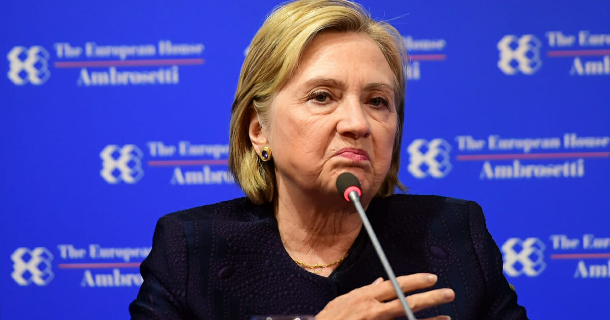 Former Secretary of State Hillary Clinton speaks on Sept. 7, 2019, in Cernobbio, Italy.
