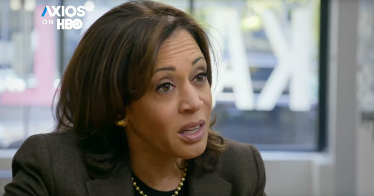 Democratic presidential candidate Sen. Kamala Harris speaks during an Axios on HBO interview.