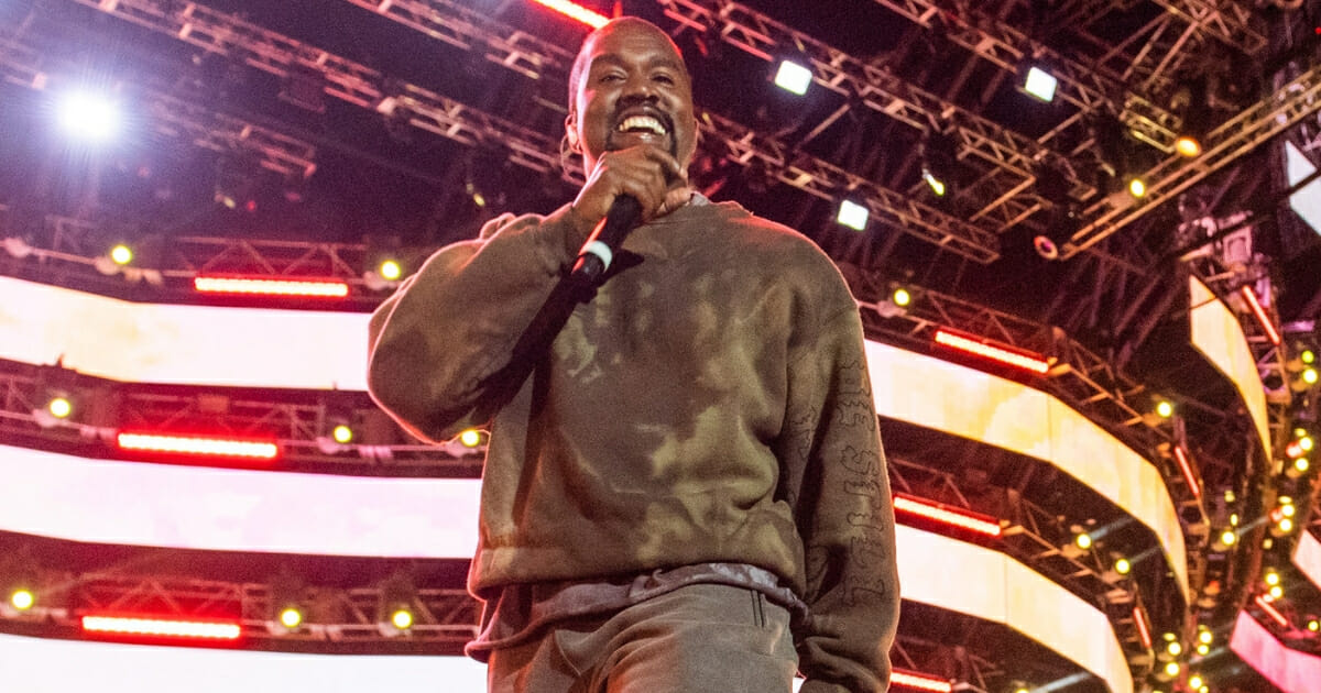 Kanye West performs during the Coachella Valley Music and Arts Festival in Indio, California, on April 20, 2019.