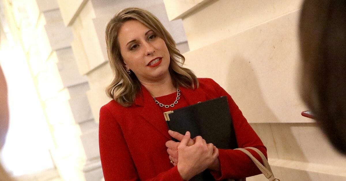 Rep. Katie Hill (D-Calif.) answers questions from reporters at the U.S. Capitol following her final speech on the floor of the House of Representatives Oct. 31, 2019, in Washington, D.C.
