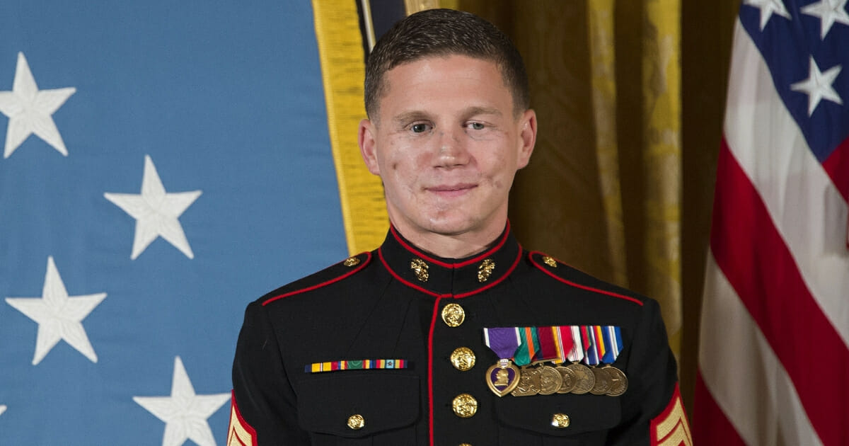 Retired U.S. Marine Cpl. William "Kyle" Carpenter stands during a Medal of Honor ceremony at the White House in Washington, D.C., on June 19, 2014.
