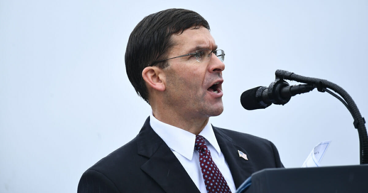 Secretary of Defense Mark Esper speaks during the Armed Forces Welcome Ceremony on Sept. 30, 2019, at Summerall Field, Joint Base Myer-Henderson Hall, Virginia.