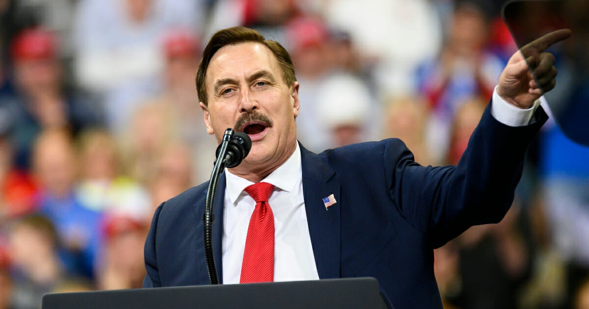Mike Lindell, CEO of My Pillow, speaks during a campaign rally held by President Donald Trump at the Target Center on Oct. 10, 2019, in Minneapolis, Minnesota.