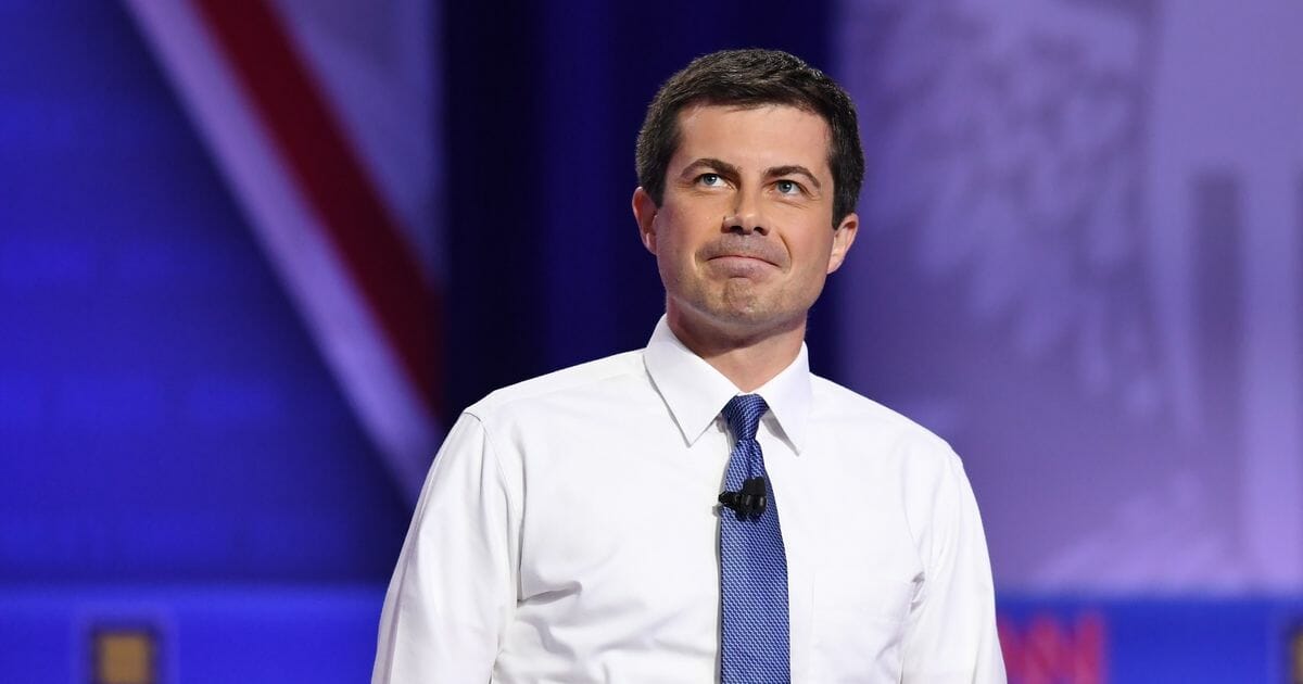 Democratic presidential hopeful Mayor of South Bend, Indiana, Pete Buttigieg reacts during a town hall devoted to LGBTQ issues hosted by CNN and the Human rights Campaign Foundation at The Novo in Los Angeles on Oct. 10, 2019.