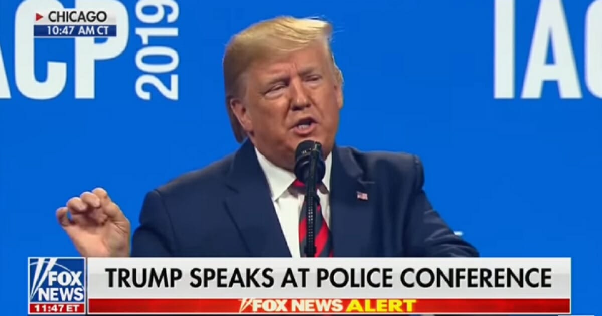 President Donald Trump speaks Monday to a police chiefs convention in Chicago.