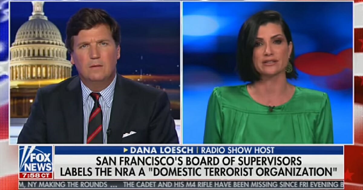 Tucker Carlson interviews former NRA spokeswoman Dana Loesch on "Tucker Carlson Tonight" on Tuesday.
