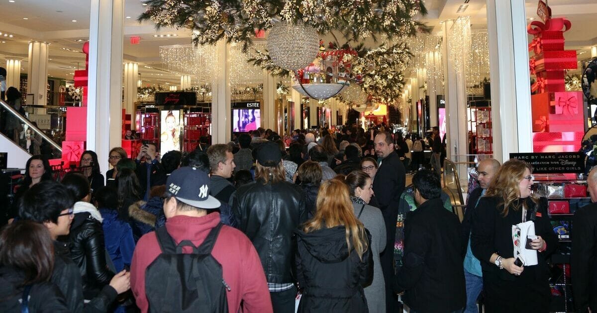 Mob of shoppers at Macy's in Herald Square in New York City.