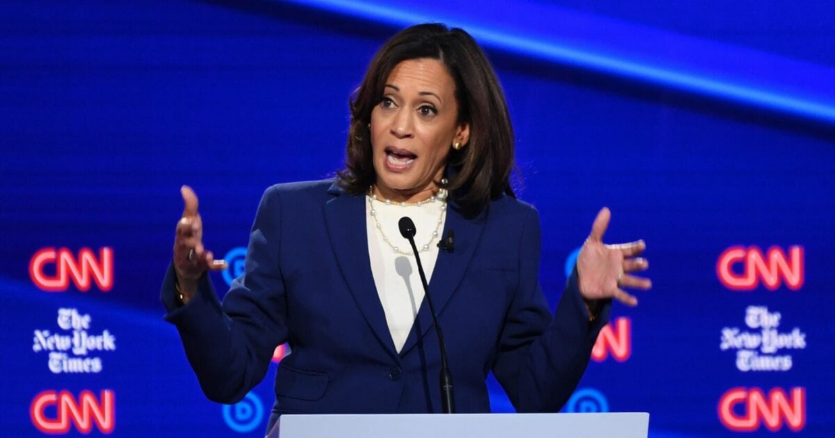 California Sen. Kamala Harris gestures during the fourth Democratic primary debate of the 2020 presidential campaign on October 15.