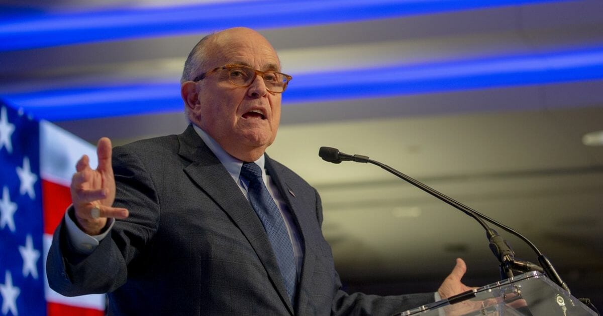 Former New York City mayor Rudy Giuliani speaks at the Conference on Iran on May 5, 2018, in Washington, D.C.