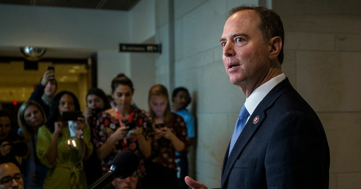 House Intelligence Committee Chairman Adam Schiff speaks to reporters during a closed-door deposition of Former Special Envoy to Ukraine Kurt Volker led by the House Intelligence Committee on Capitol Hill on Oct. 3, 2019, in Washington, D.C.