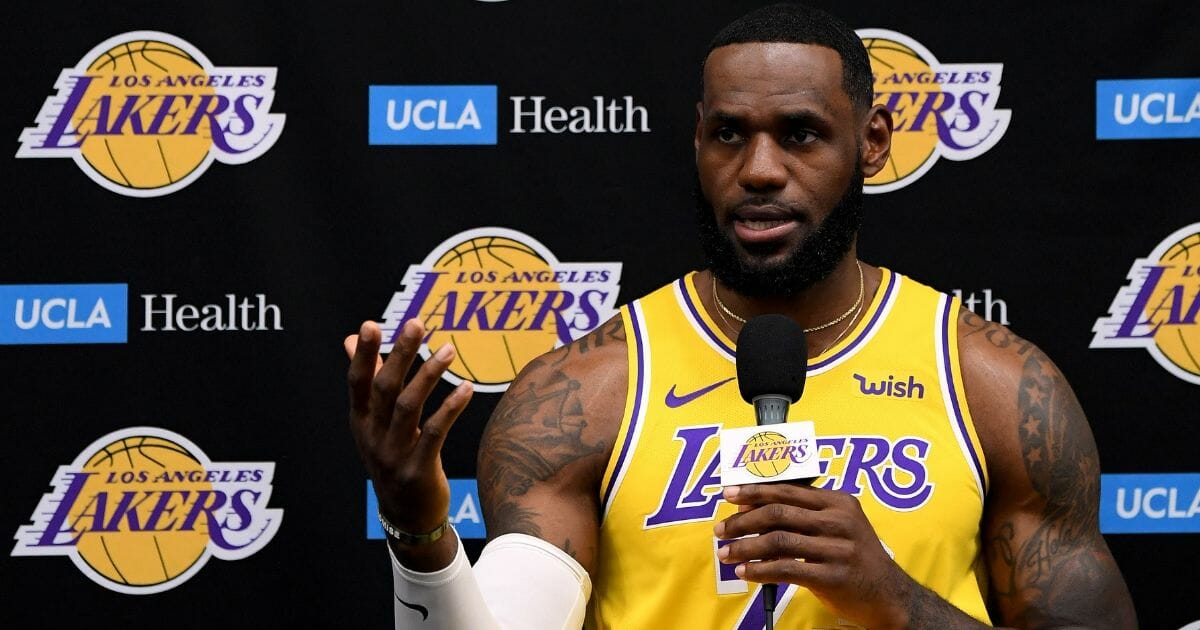 LeBron James of the Los Angeles Lakers speaks to the press during Los Angeles Laker media day at UCLA Health Training Center on Sept. 27, 2019, in El Segundo, California.