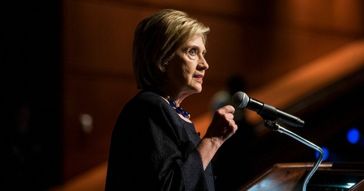 Former Secretary of State Hillary Clinton delivers a keynote speech during the American Federation of Teachers Shanker Institute Defense of Democracy Forum at George Washington University on Sept. 17, 2019 in Washington, D.C.