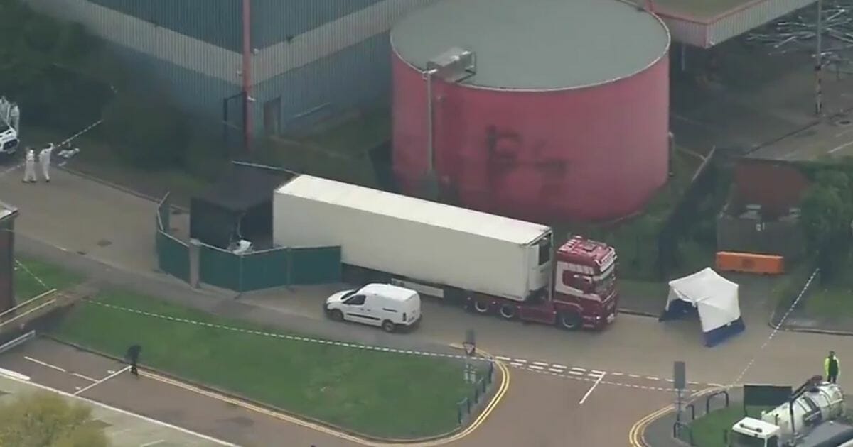 Thirty-nine bodies found in truck in the United Kingdom.