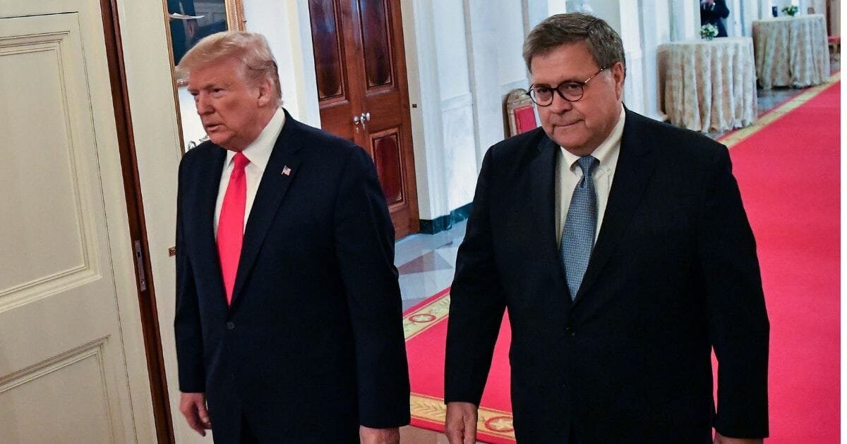 President Donald Trump (L) and Attorney General William Barr in the White House.