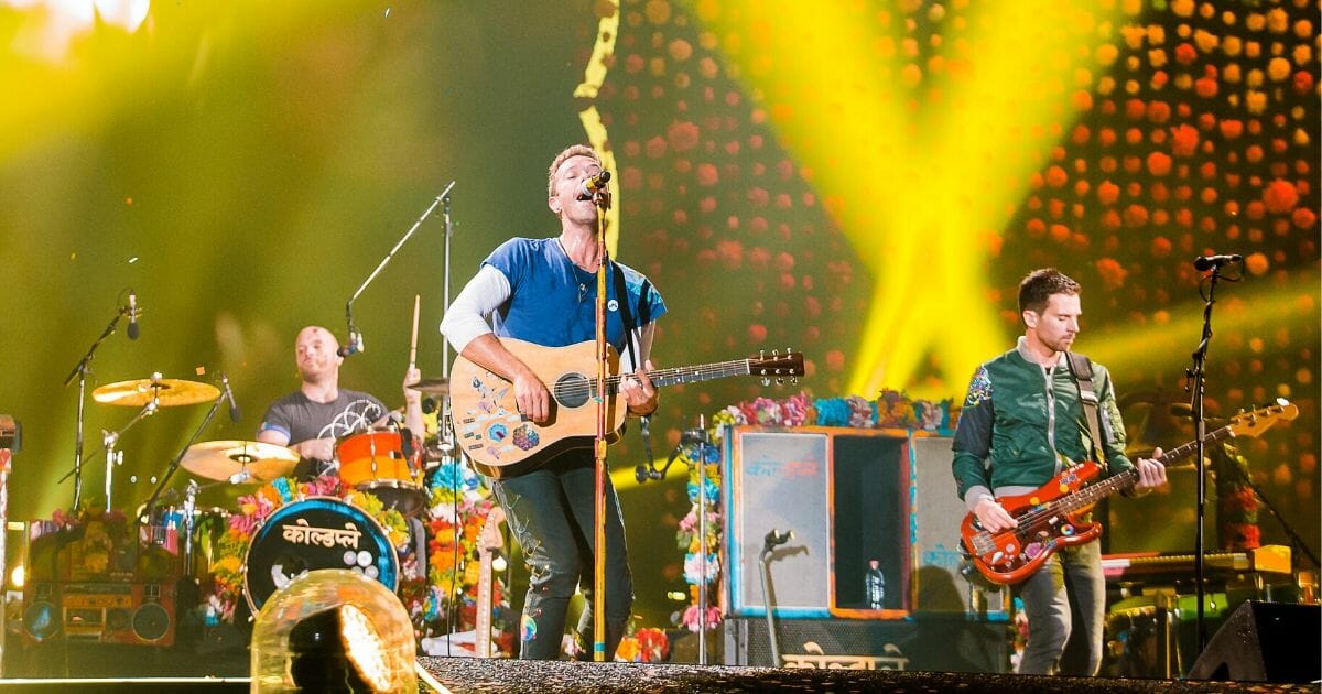 Members of the band Coldplay perform live on stage at Allianz Parque on Nov. 7, 2017, in Sao Paulo, Brazil.
