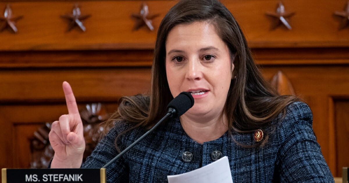Rep. Elise Stefanik (R-New York) asks questions of witnesses William B. Taylor Jr., top U.S. diplomat in Ukraine, and George P. Kent, deputy assistant secretary for European and Eurasian Affairs, during testimony before the House Intelligence Committee in the Longworth House Office Building on Capitol Hill on Nov. 13, 2019, in Washington, D.C.