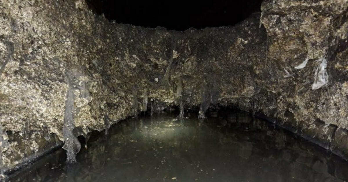 The so-called fatberg is seen in a South London sewer.