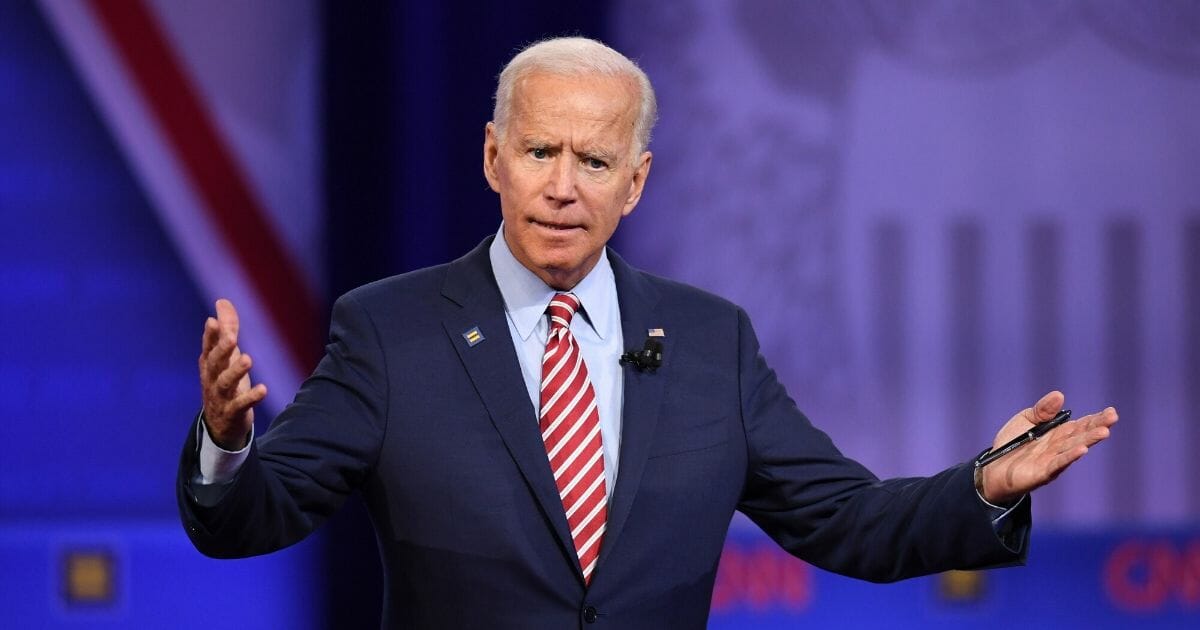 Democratic presidential hopeful former U.S. Vice President Joe Biden gestures as he speaks during a town hall devoted to LGBTQ issues hosted by CNN and the Human rights Campaign Foundation at The Novo in Los Angeles on Oct. 10, 2019.