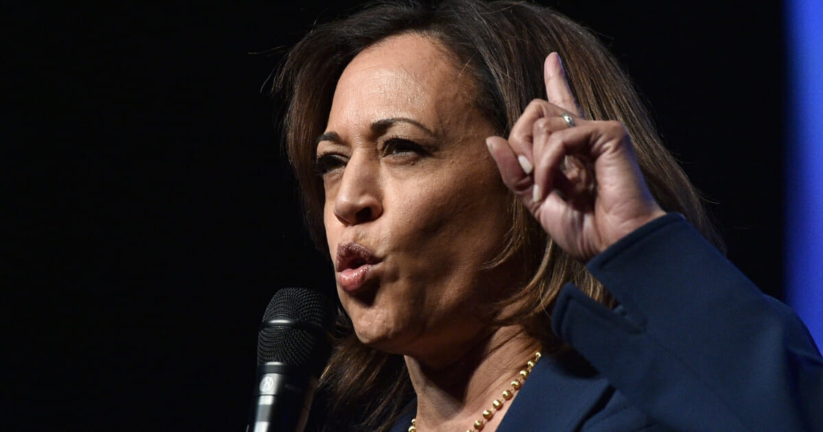 Democratic presidential candidate Sen. Kamala Harris of California speaks during the Nevada Democrats' "First in the West" event at the Bellagio in Las Vegas on Nov. 17, 2019.