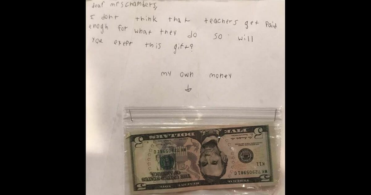 This young boy offered his teacher a "raise" by offering her some of his birthday money.