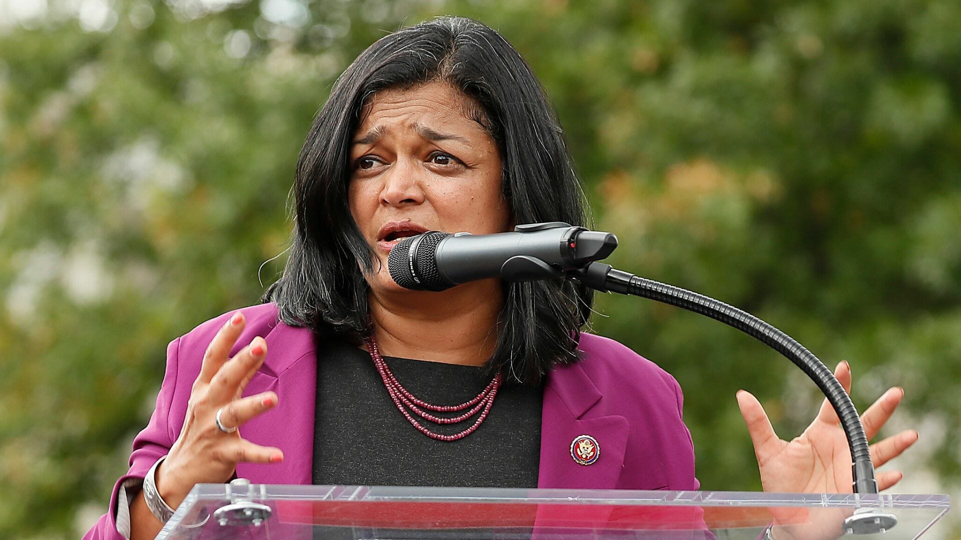Democratic Rep. Pramila Jayapal of Washington speaks at the “Impeachment Now!” rally against President Donald Trump on the grounds of the U.S. Capitol.