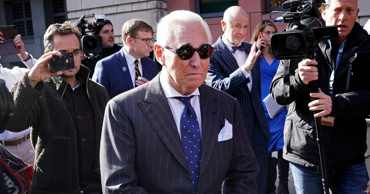 Former adviser to President Donald Trump's campaign, Roger Stone, leaves the E. Barrett Prettyman United States Courthouse after being found guilty of obstructing a congressional investigation into Russia’s interference in the 2016 election on Nov. 15, 2019, in Washington, D.C.