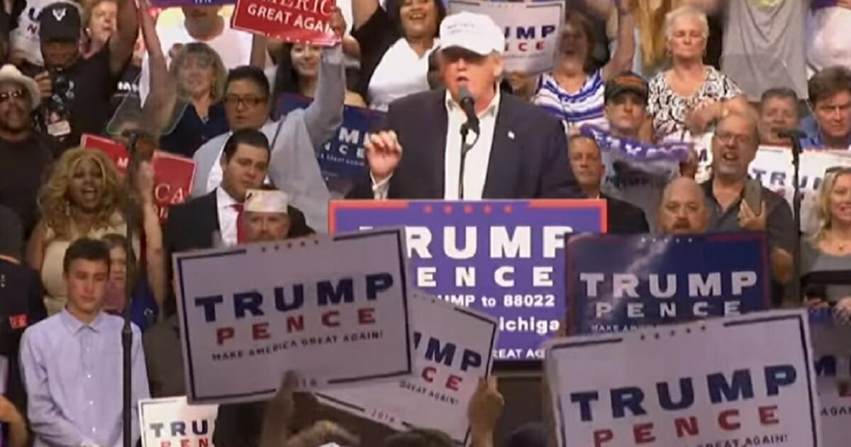 Then-candidate Donald Trump addresses a campaign rally in Michigan in 2016.