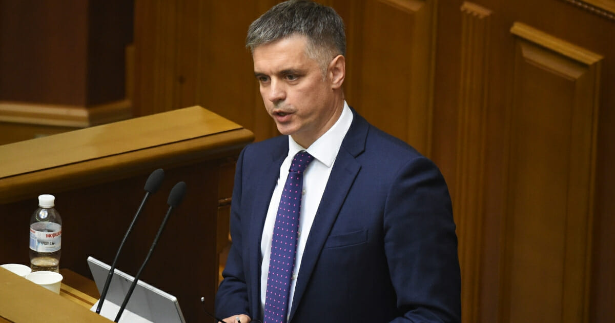 Ukrainian Foreign Minister Vadym Prystaiko gestures during the first session of the new parliament in Kiev on Aug. 29, 2019.