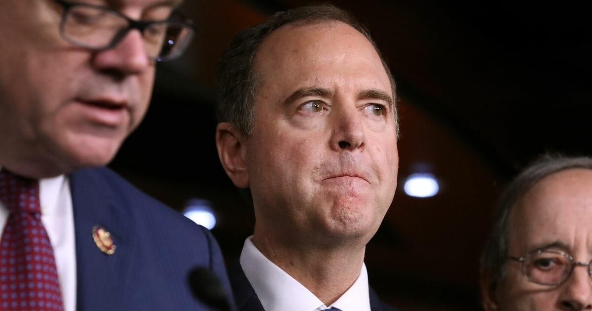 Adam Schiff seen at a news conference.
