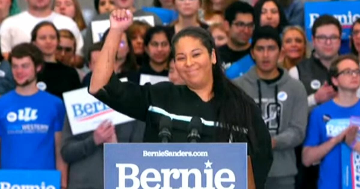 A Native American speaker at a Bernie Sanders rally.