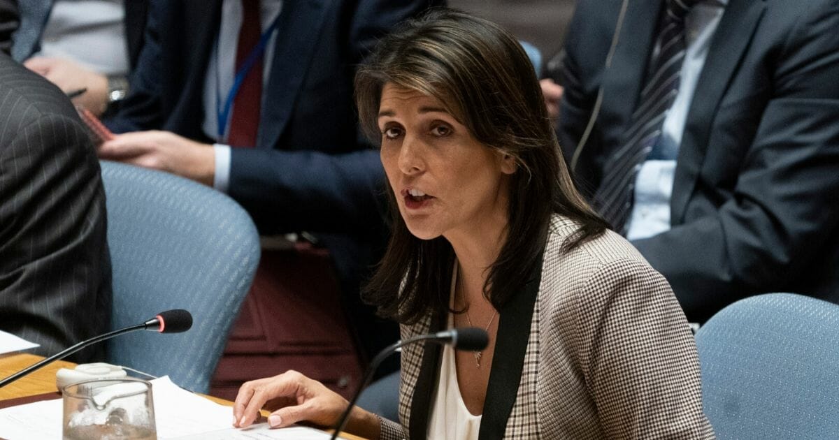 Then-U.S. Ambassador to the United Nations Nikki Haley addresses the U.N. Security Council in a file photo taken in November 2018.