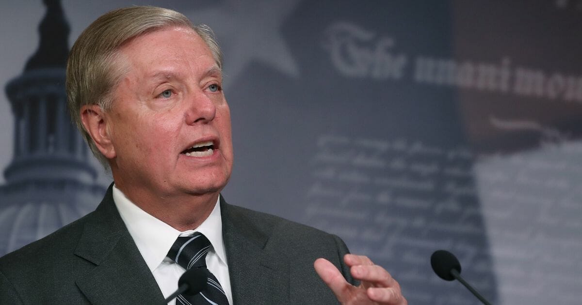 South Carolina Sen. Lindsey Graham addresses reporters in a file photo from Oct. 24.in