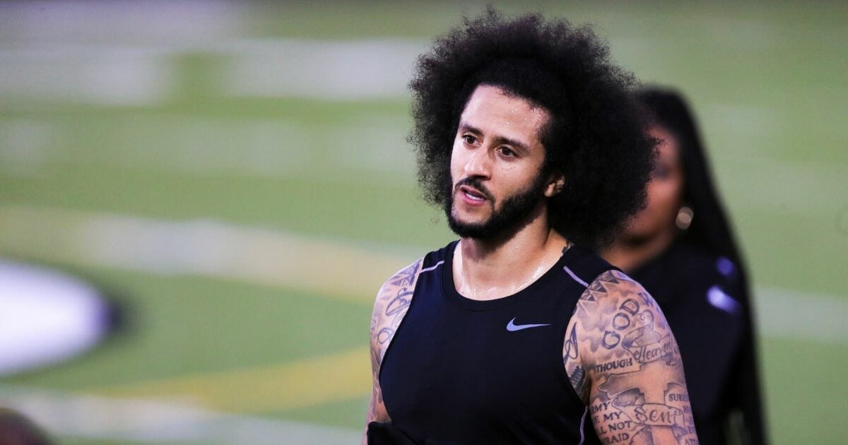 Former San Francisco 49ers quarterback Colin Kaepernick is pictured during an NFL workout Saturday at Charles R. Drew High School outside Atlanta.