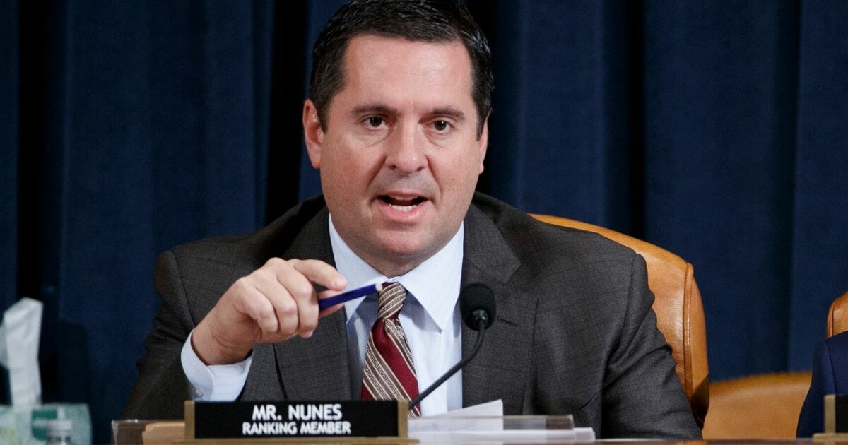 California Republican Rep. Devin Nunes questions National Security Council member Lt. Col. Alexander Vindman and Jennifer Williams, adviser to Vice President Mike Pence, on Tuesday before the House Intelligence Committee.