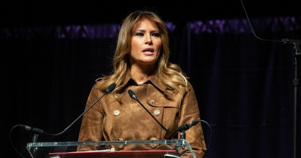 First lady Melania Trump speaks Tuesday at an opioid awareness event in Baltimore.