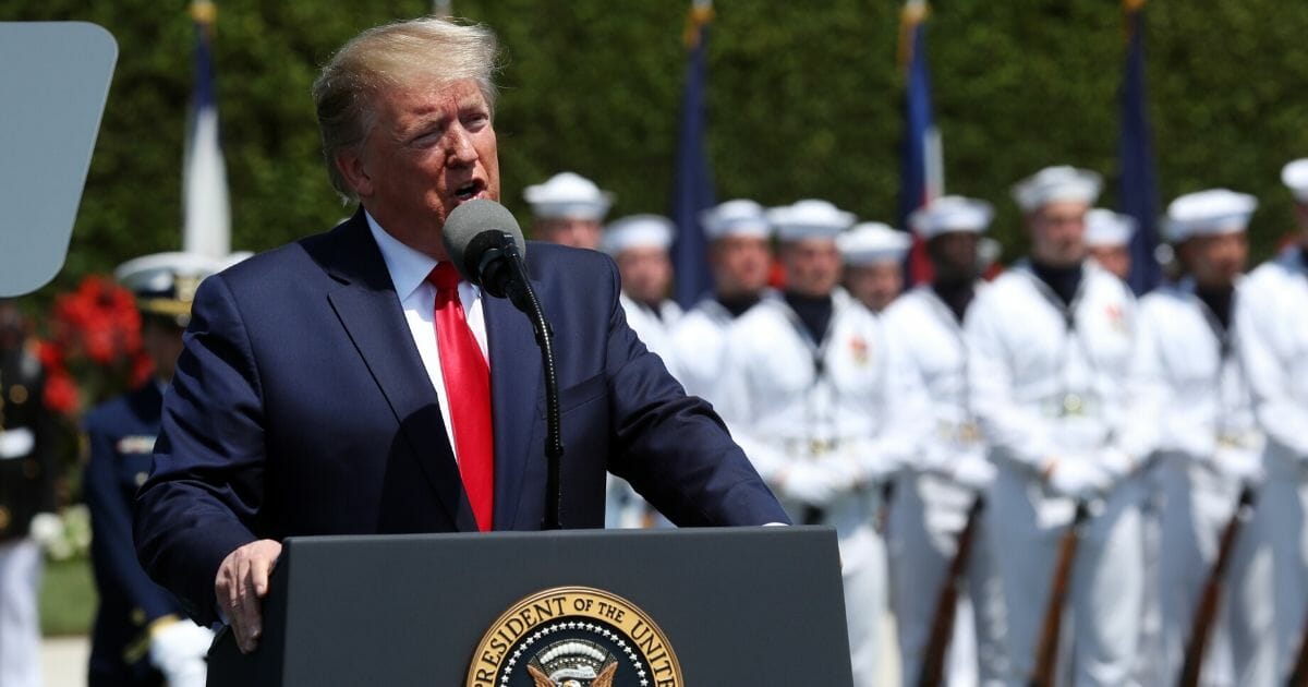 President Donald Trump delivers a speech during a full honors welcome ceremony for new Secretary of Defense Dr. Mark Esper on the parade grounds at the Pentagon on July 25, 2019, in Arlington, Virginia.