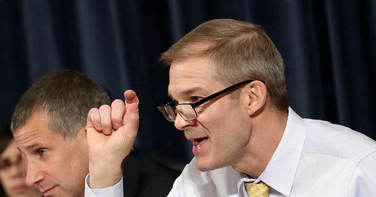 Ohio Rep. Jim Jordan questions top U.S. diplomat to Ukraine William B. Taylor Jr. before the House Intelligence Committee on Capitol Hill on Nov. 13, 2019, in Washington, D.C.