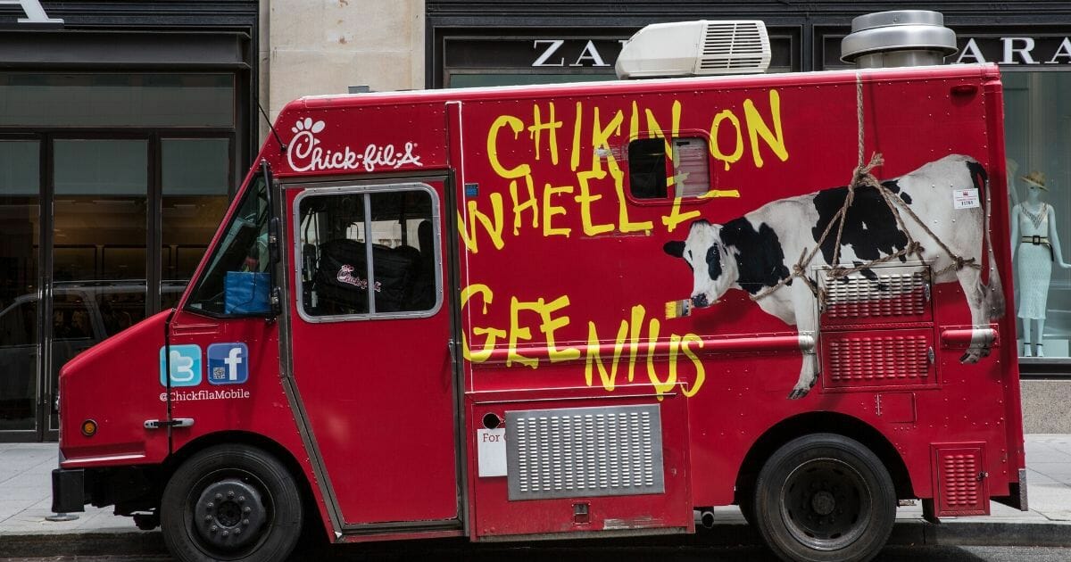 A Chick-fil-A food truck is parked near the National Portrait Gallery on June 4, 2018, in Washington, D.C.