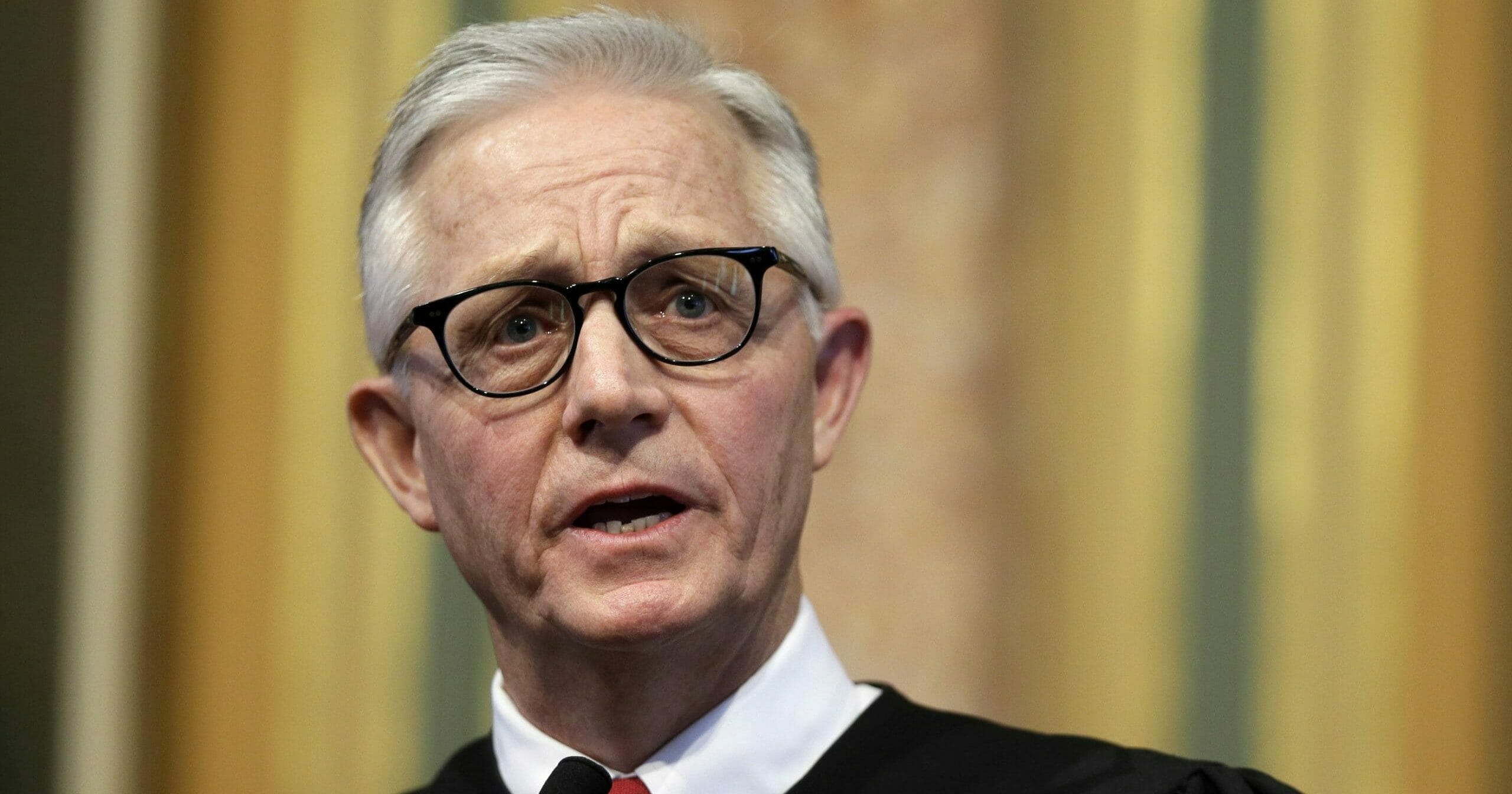 In this Jan. 13, 2016 file photo, Iowa Supreme Court Chief Justice Mark Cady delivers his Condition of the Judiciary address to a joint session of the Iowa Legislature in Des Moines, Iowa. Cady’s family says in a statement posted on the court’s website that he died unexpectedly of a heart attack on Nov. 15, 2019. He was 66.