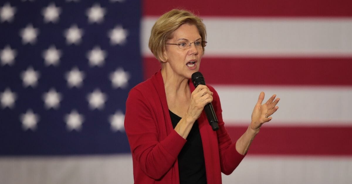 Democratic presidential candidate Sen. Elizabeth Warren speaks to guests during a campaign stop at Hempstead High School on Nov. 2, 2019 in Dubuque, Iowa.