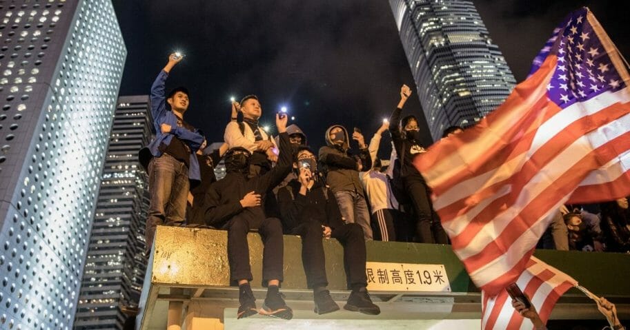 Pro-democracy protesters take part in a Thanksgiving Day rally at Edinburgh Place on Nov. 28, 2019 in Hong Kong, China.